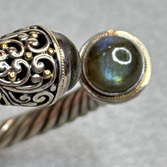 Bali Designs Labradorite Cable Cuff Bracelet 18K Gold Sterling Silver Hinged - Picture 6 of 14